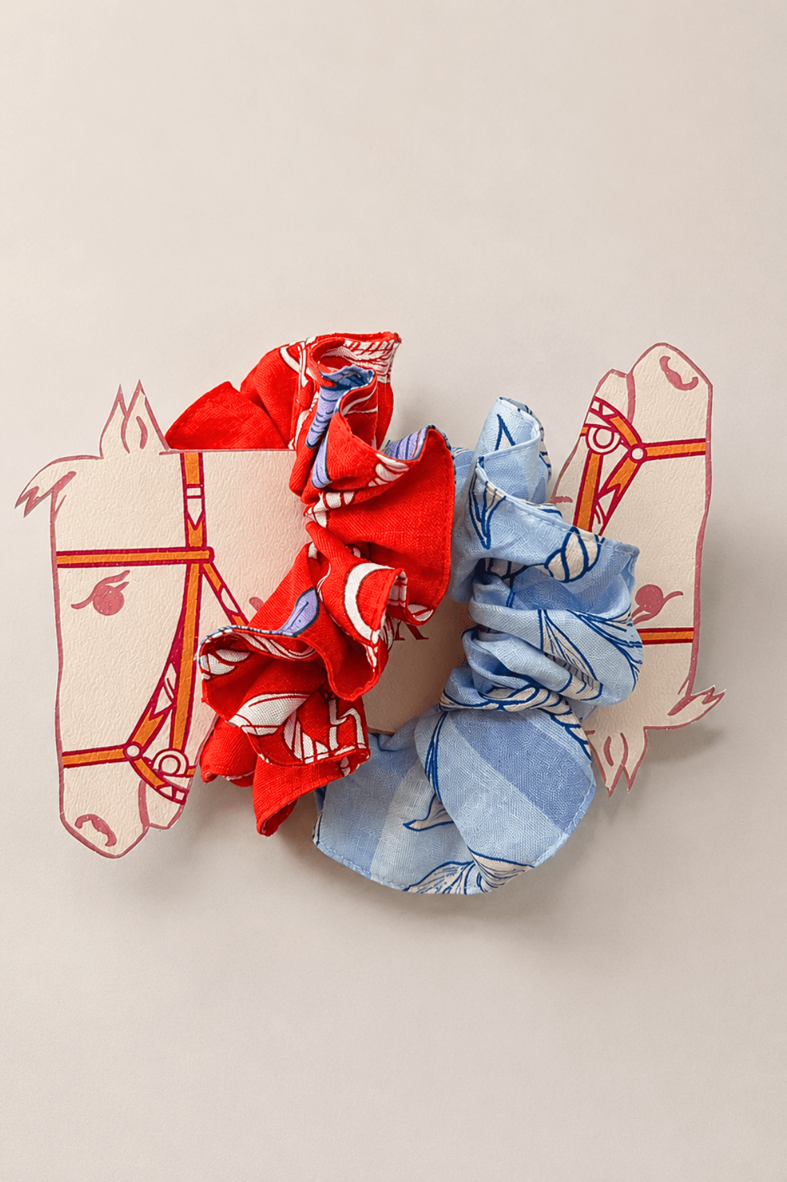 The Horse Girl Linen Scrunchie Duo - Red & Pastel Blue - RönnerHair accessoriesLinen