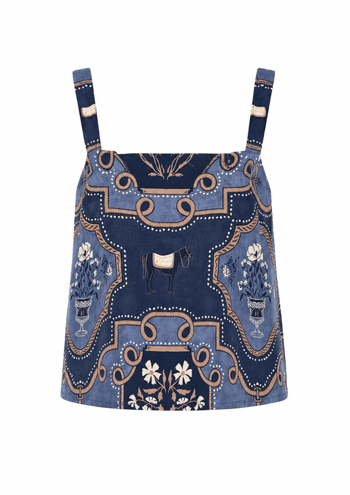 Veranda Linen Top | Veranda Print | Navy - RönnerXS