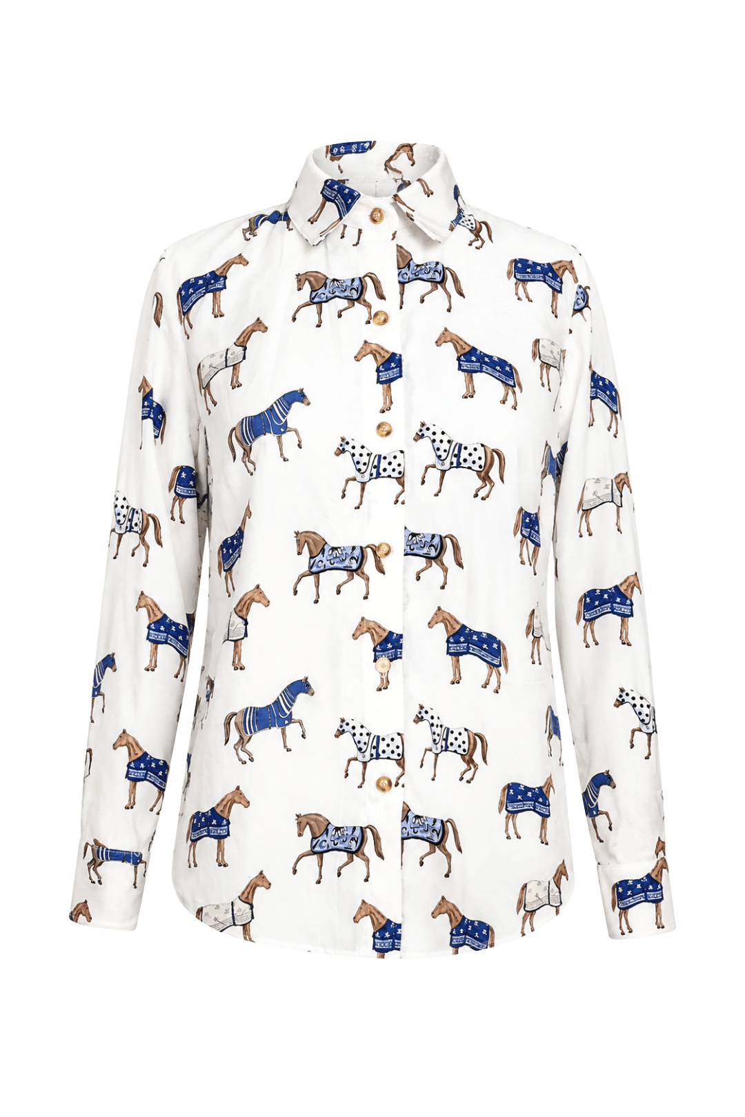 Wellington Cotton Shirt | Poise Print - RönnerWhite & Blue Horses