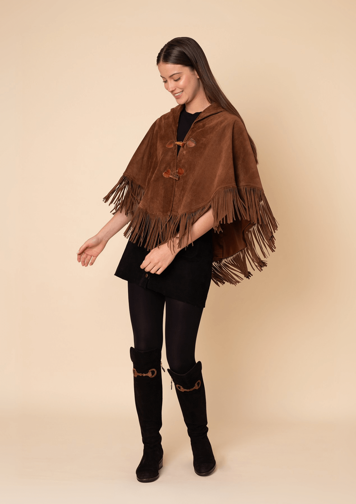 Pampa Suede Poncho | Cognac Suede Leather