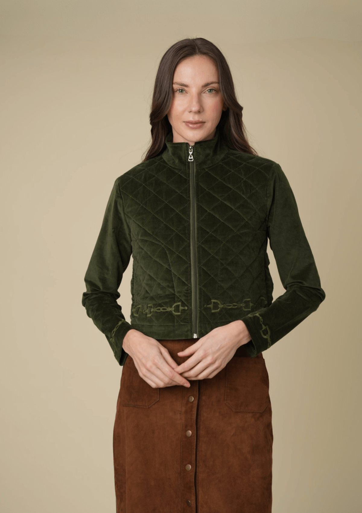 Ember Embroidered Velvet Jacket | Moss Green