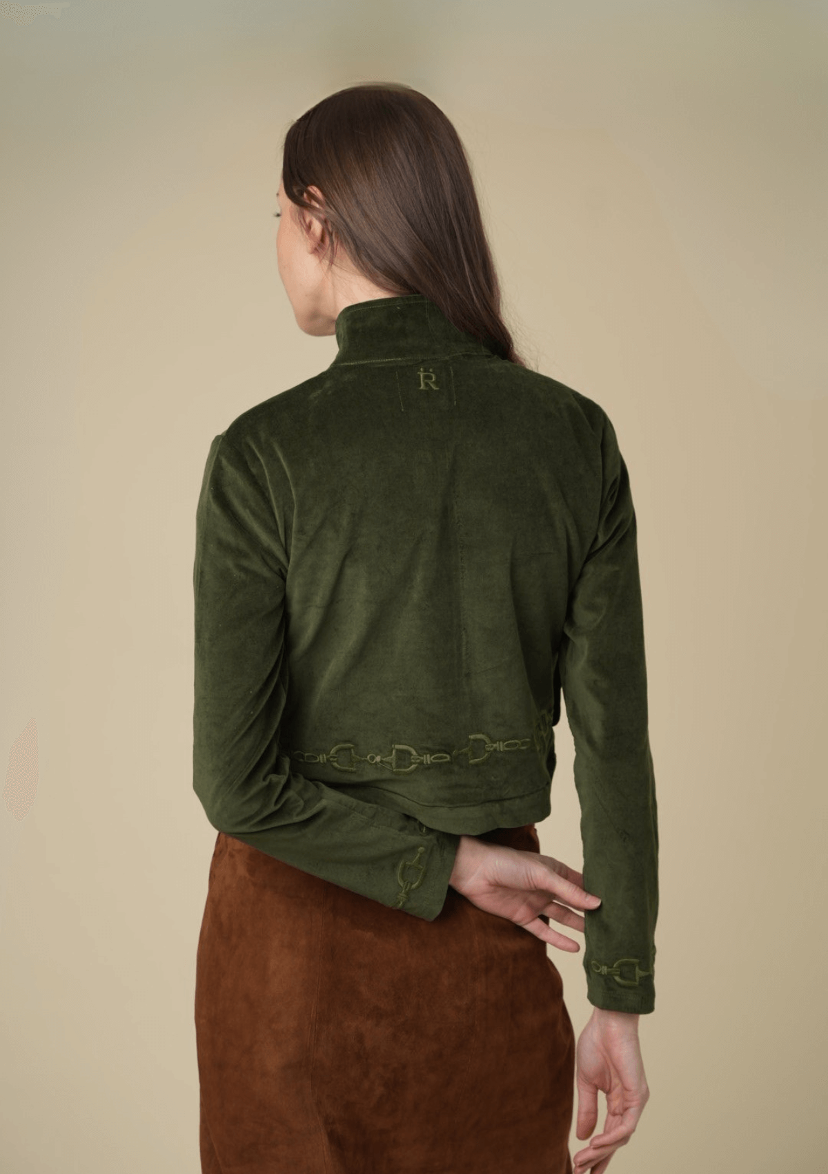 Ember Embroidered Velvet Jacket | Moss Green