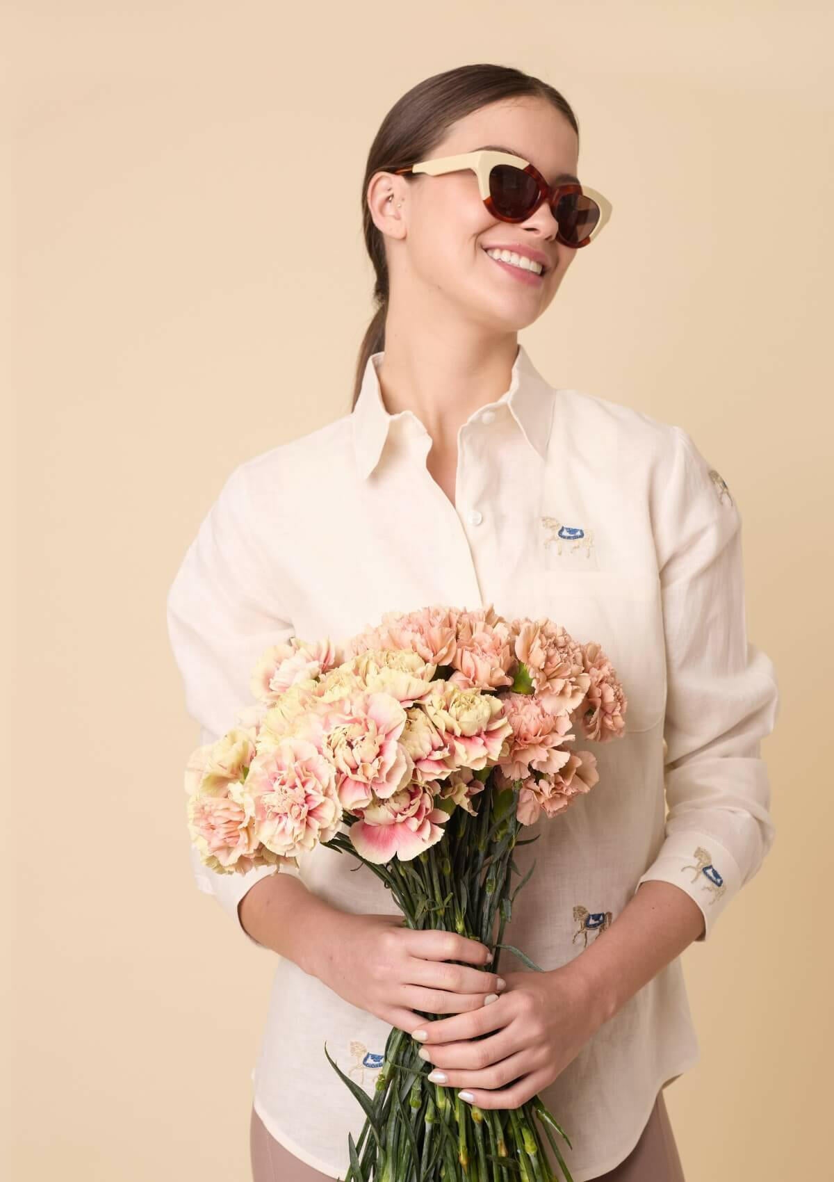 Sundown Embroidered Horses Linen Shirt | Cream