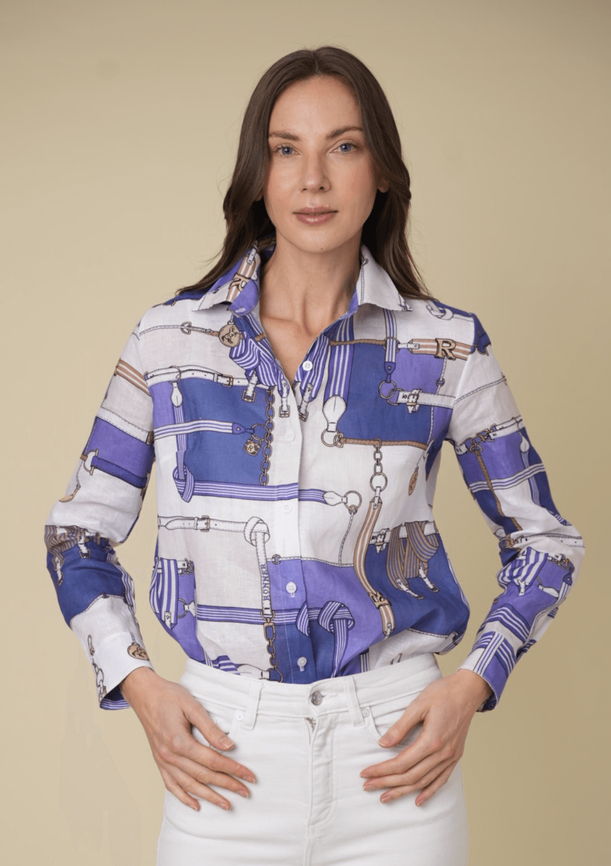 Basic Linen Shirt | Jubilea Print | Blue & Nude