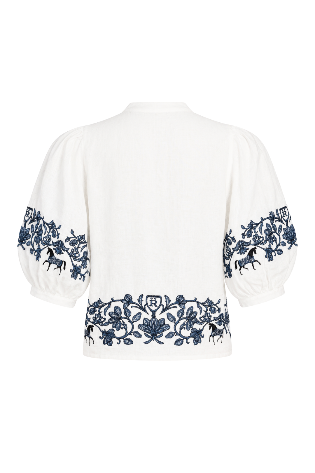 Florale Embroidered Linen Blouse | White