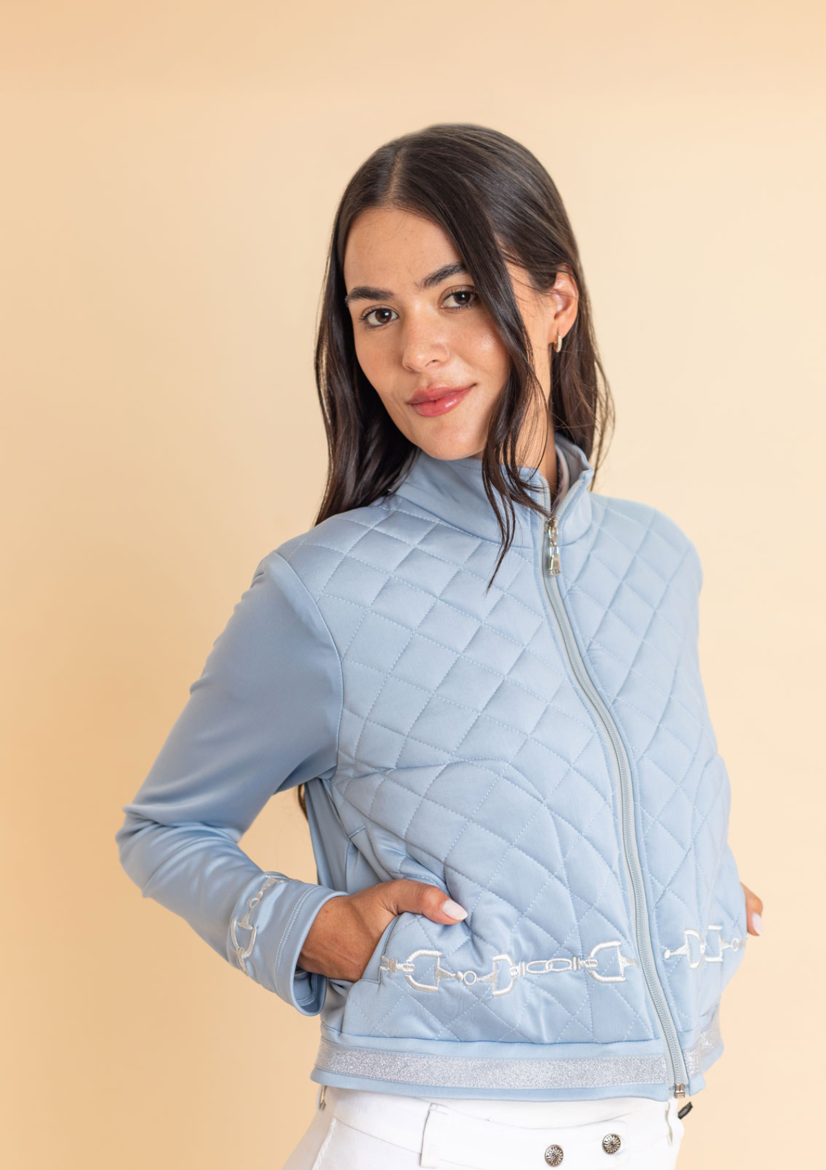 Ember Embroidered Cropped Zip Jacket | Sky
