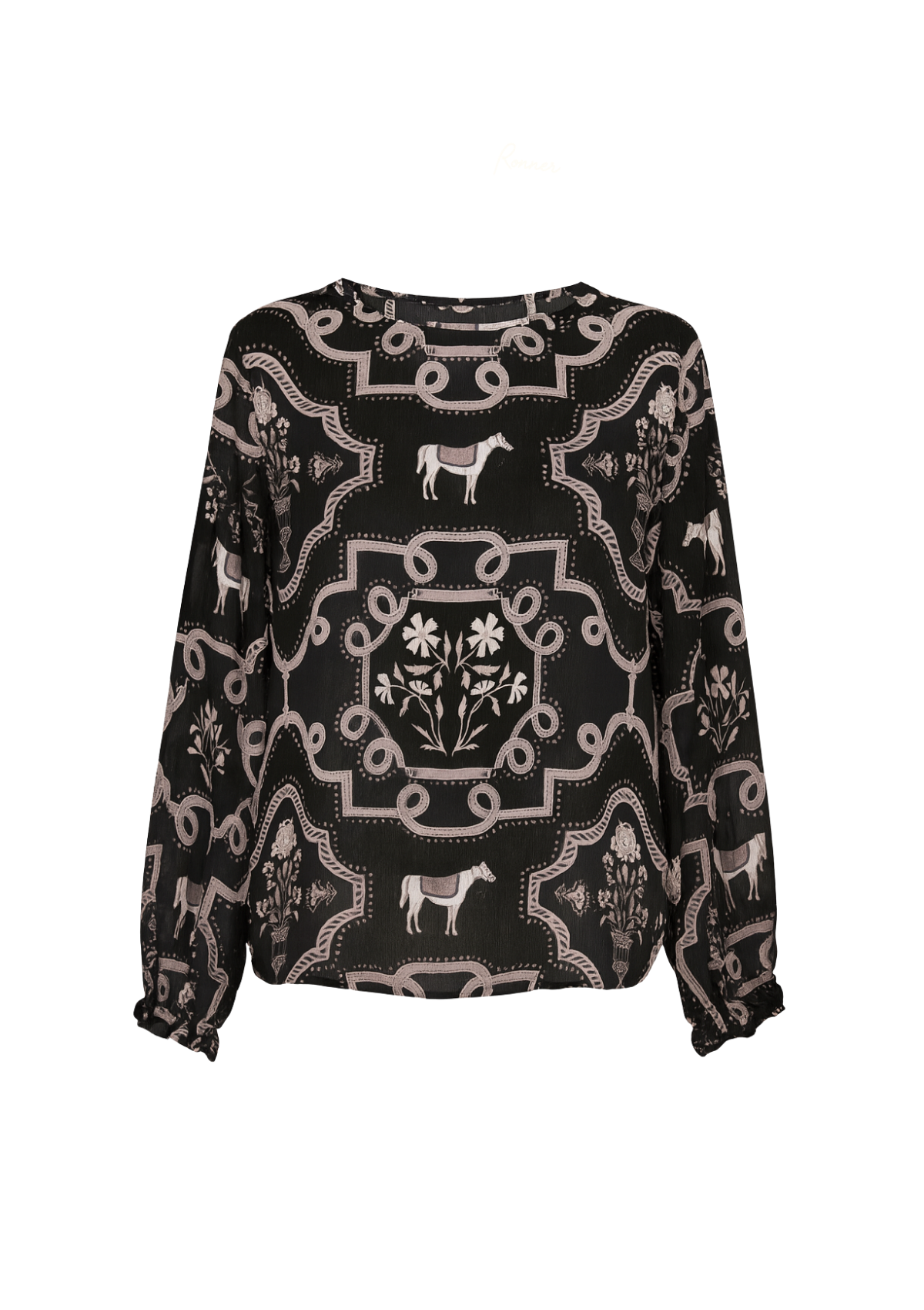 Caravelle Blouse | Veranda Print | Black & Nude | Sample