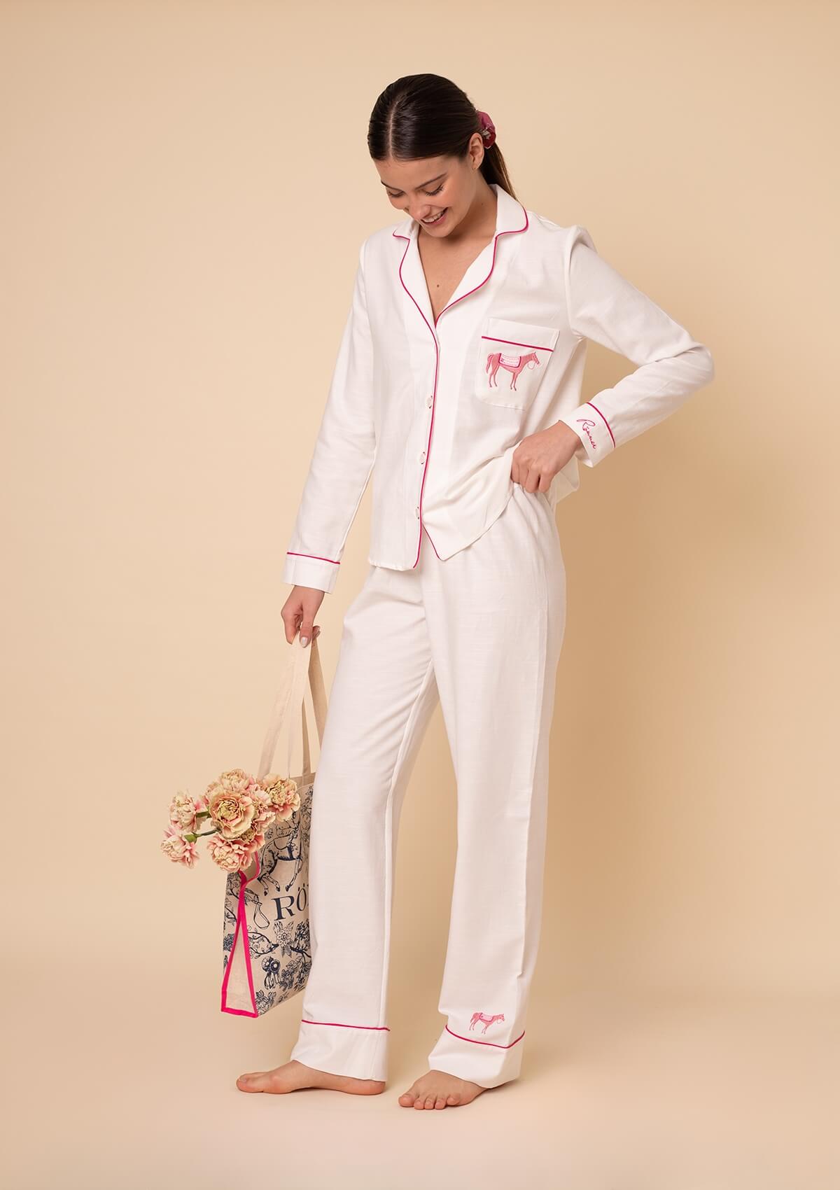 Hamptons PJ's Set | Long Sleeve and Pants Set | White & Pink