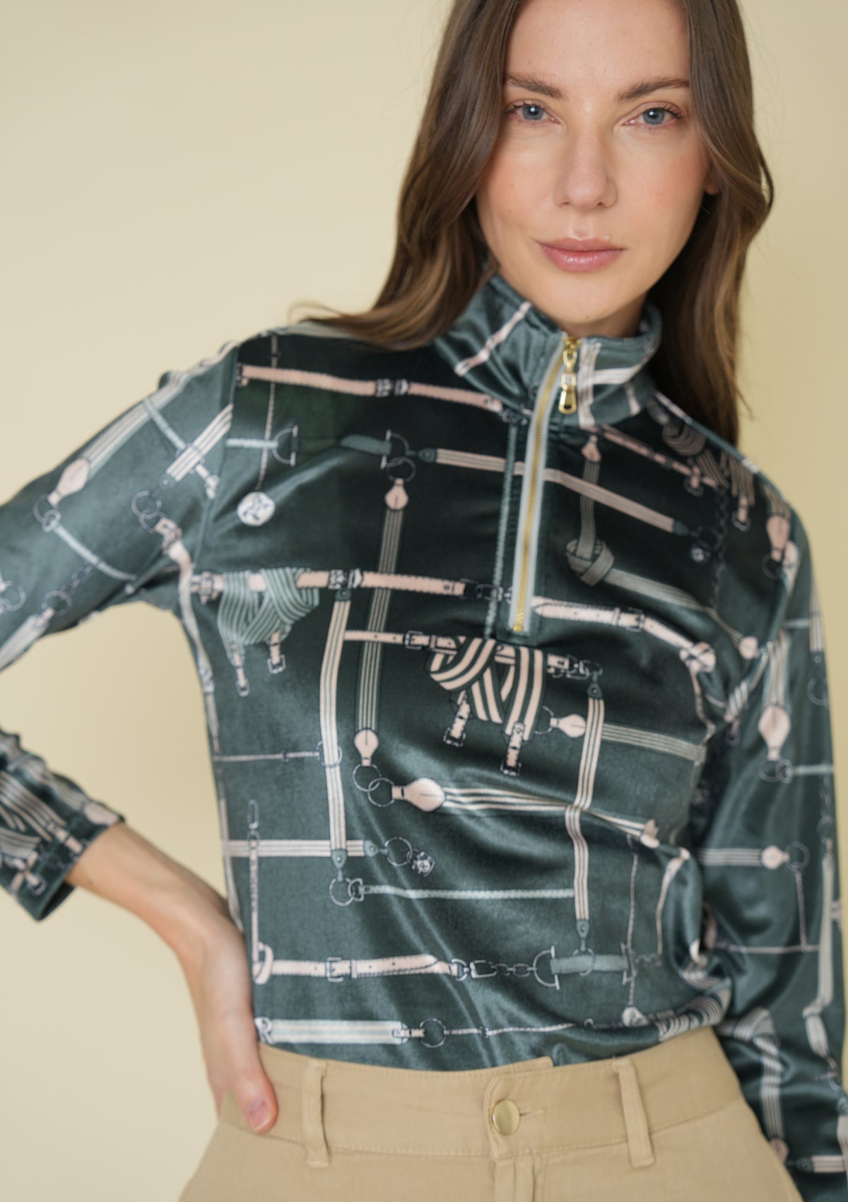 Velour Q-Zip | Long Sleeve | Jubilea Print | Green
