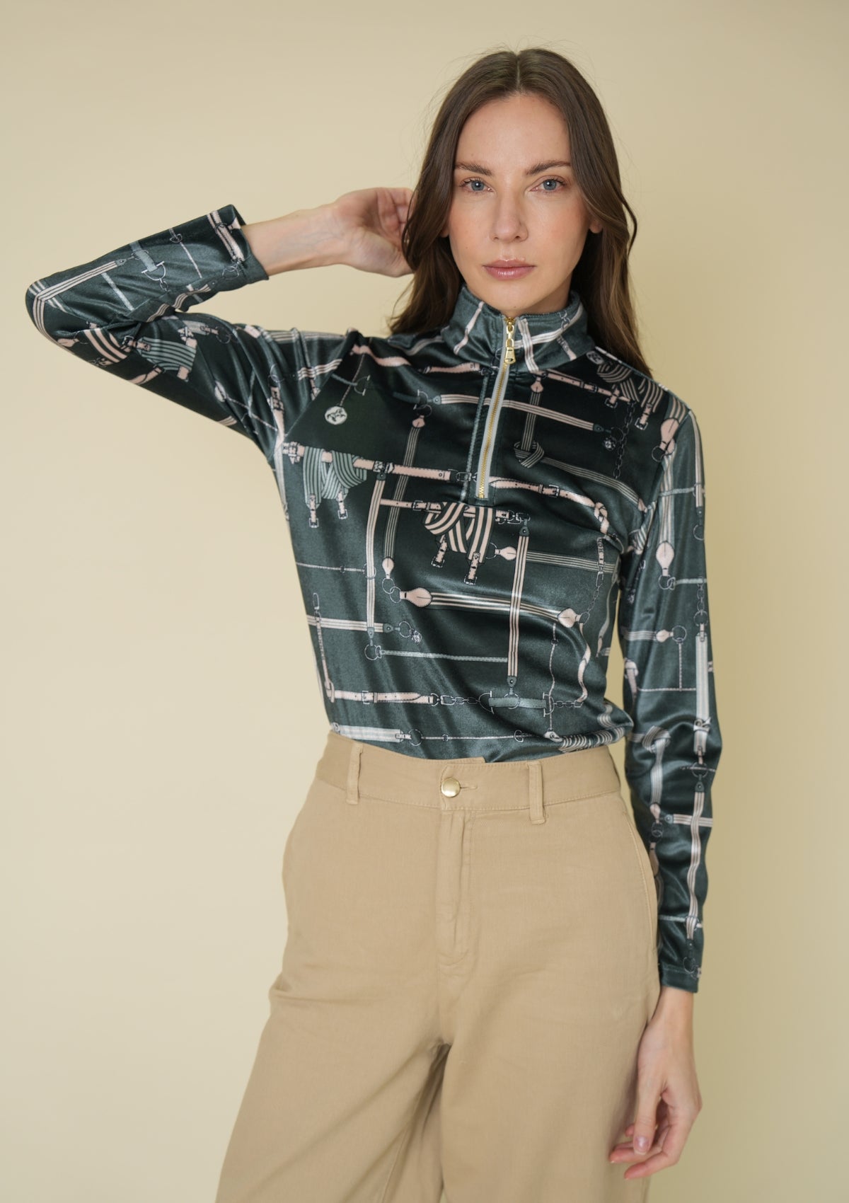 Velour Q-Zip | Long Sleeve | Jubilea Print | Green