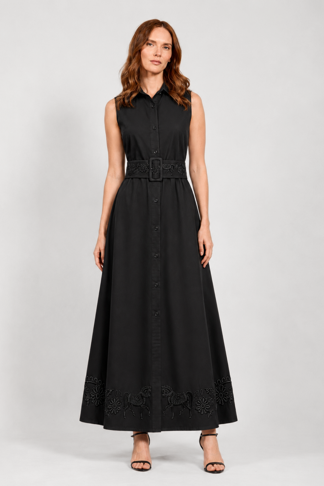 Annie Florale Embroidered Cotton Dress | Black