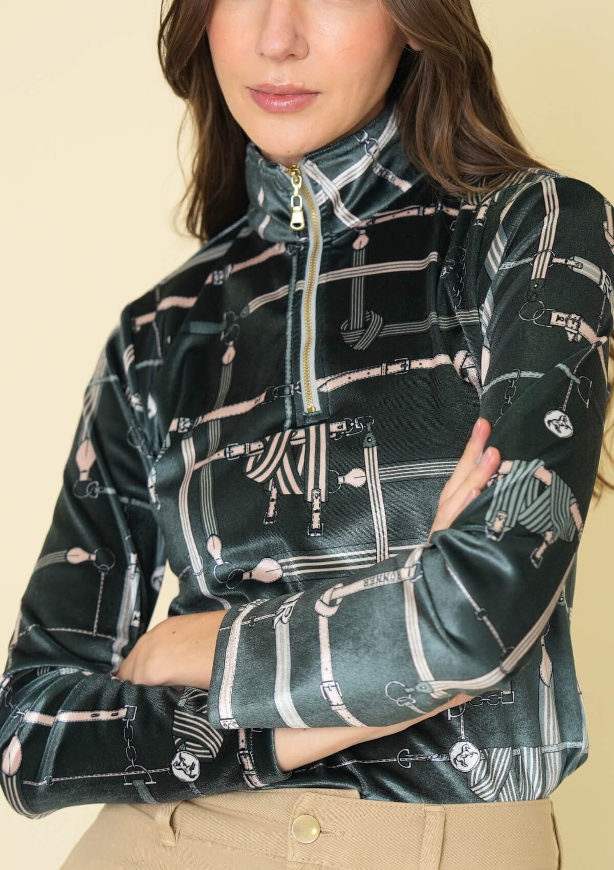 Velour Q-Zip | Long Sleeve | Jubilea Print | Green