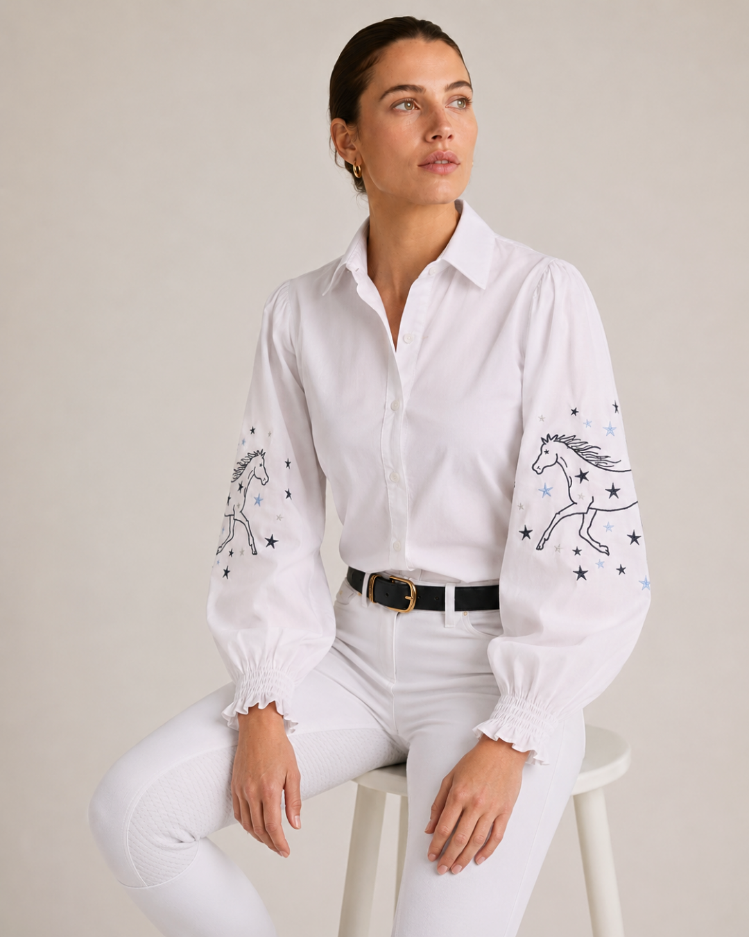 Stella Button | Down Shirt | Embroidered Stars