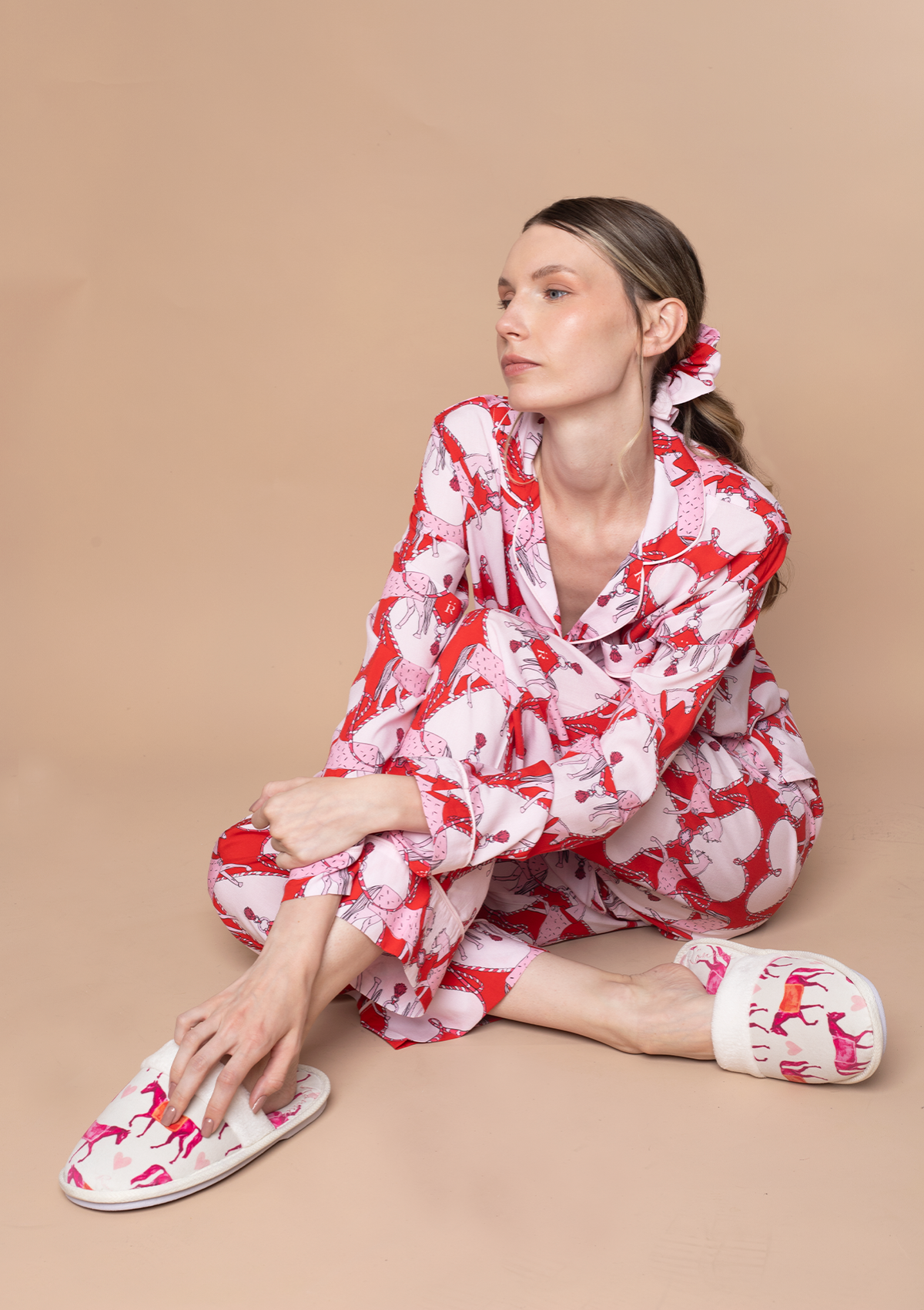 Horsebond PJ’s Set Long Sleeve | Red & White