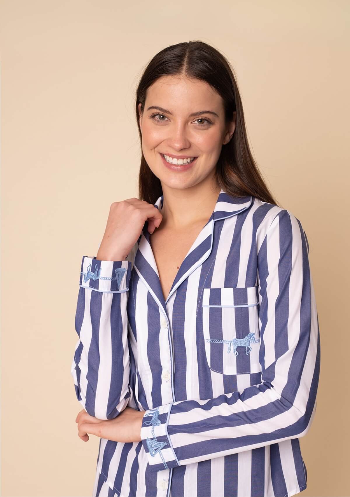 Equestrian Marine Pajama Set | Blue & White Stripes