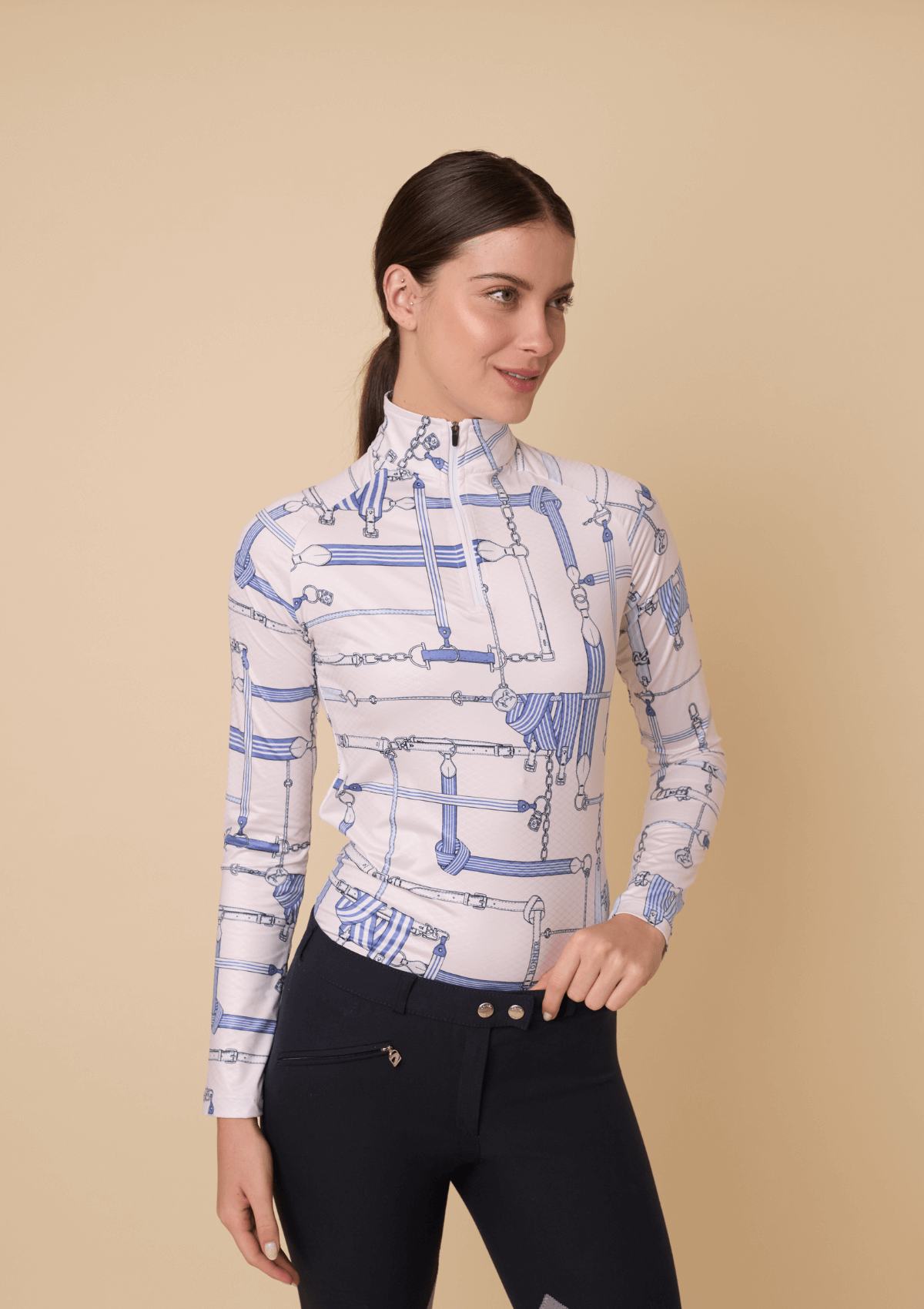 Bliss Quarter Zip - Extra Light | Long Sleeve | Jubilea Print | Riviera Blue