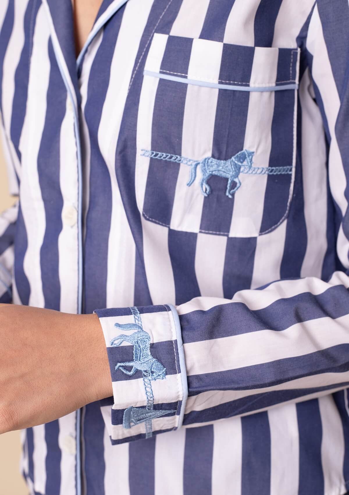 Equestrian Marine Pajama Set | Blue & White Stripes
