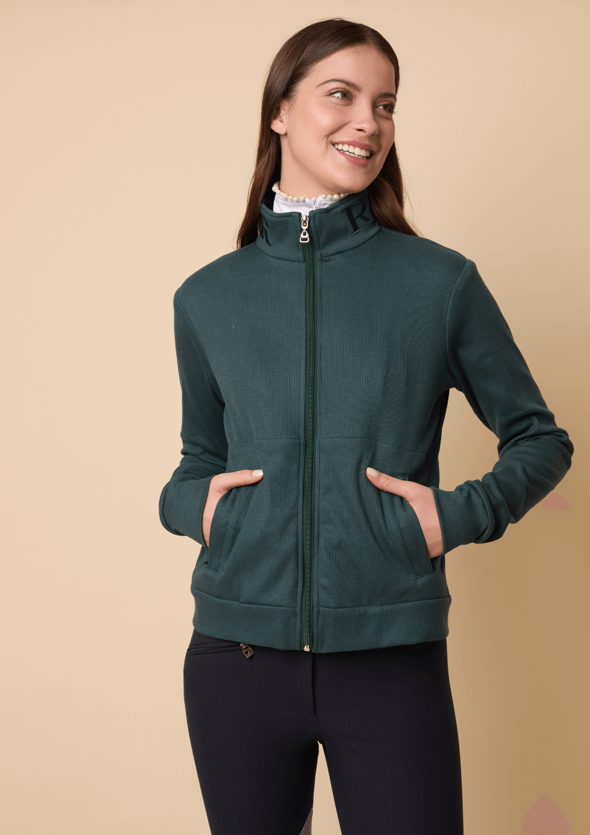 Harmonia Embroidered Zip-Up Jacket| Long Sleeve | Forest Green