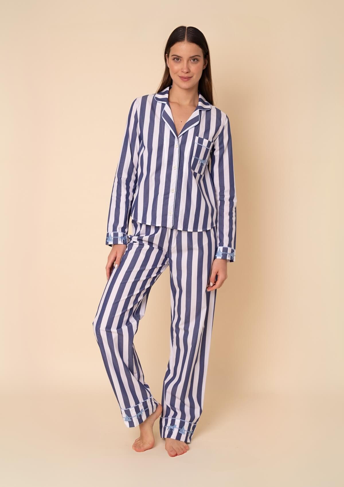 Equestrian Marine Pajama Set | Blue & White Stripes