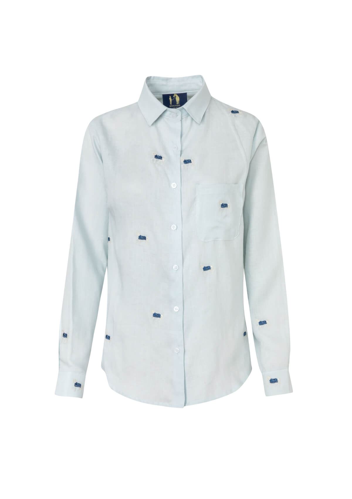 Sundown Embroidered Horses Linen Shirt | Light Aqua