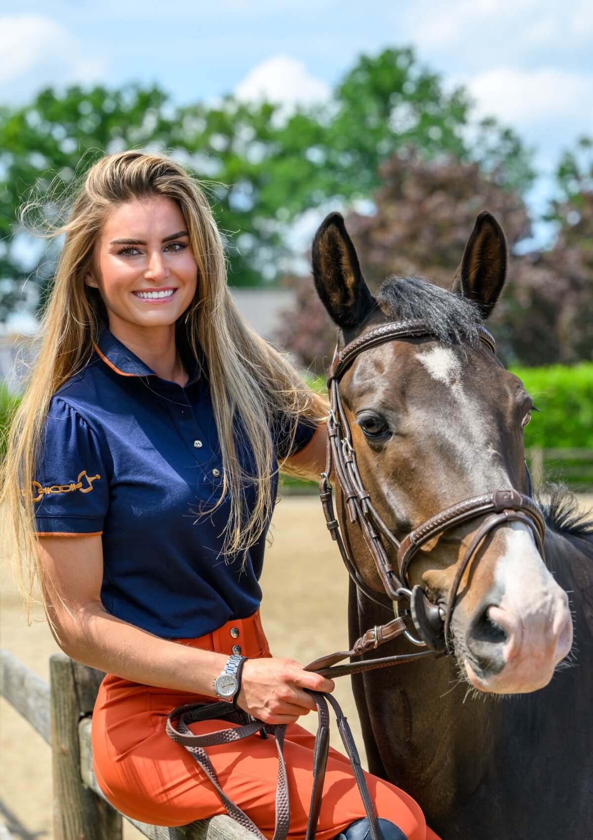The Equestrian Polo-Shirt | Short Sleeve | Navy with Cognac