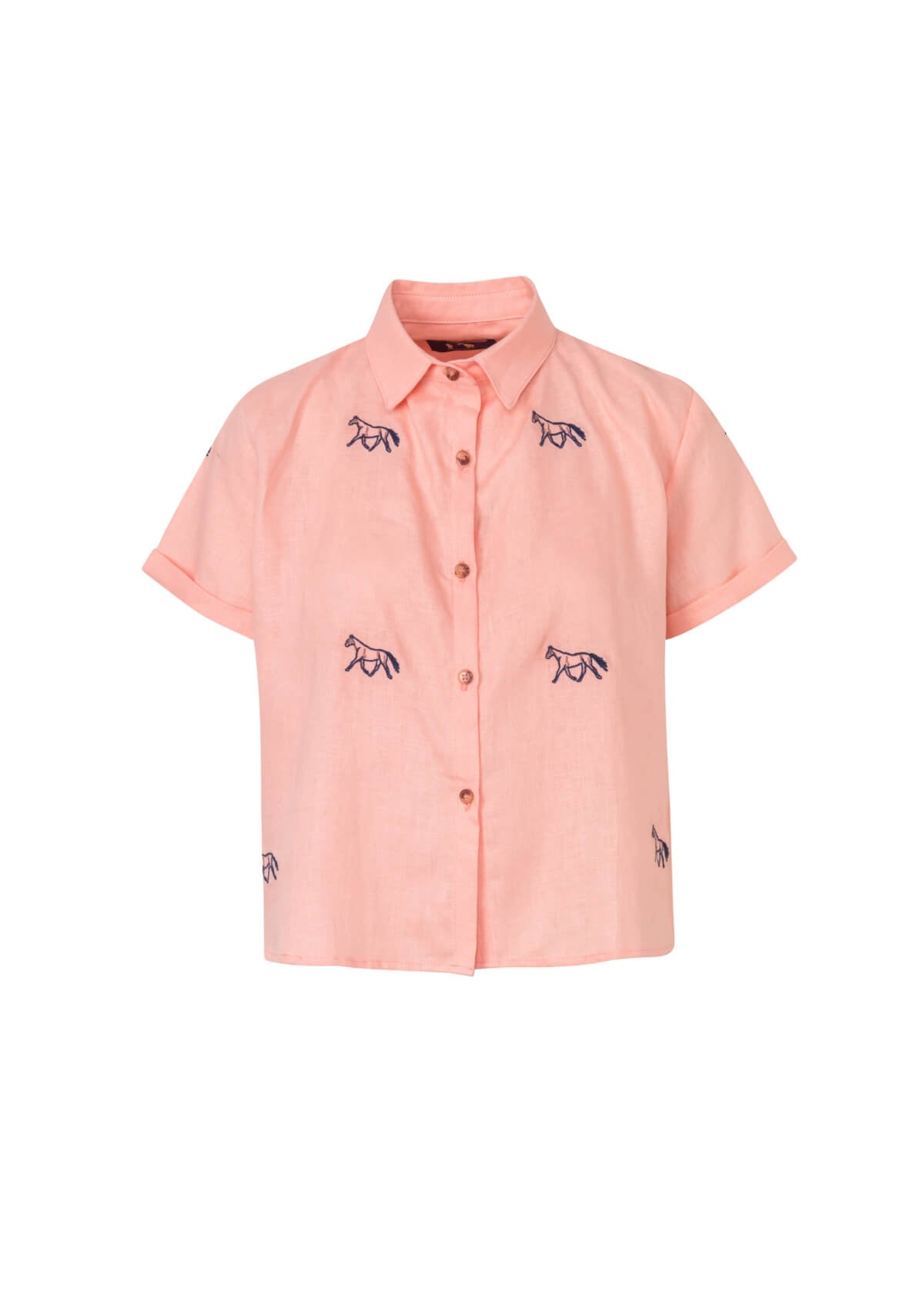 Embroidered Horse Linen Shirt | Coral