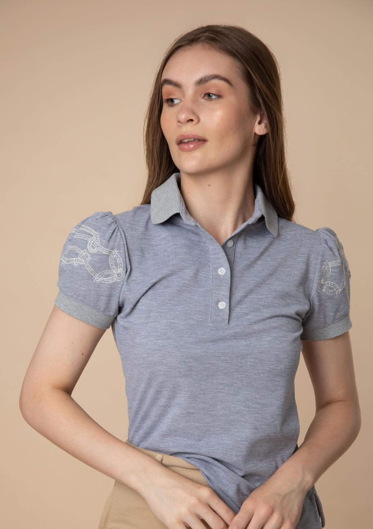 Elise Polo | Short Sleeves Embroidered | Grey