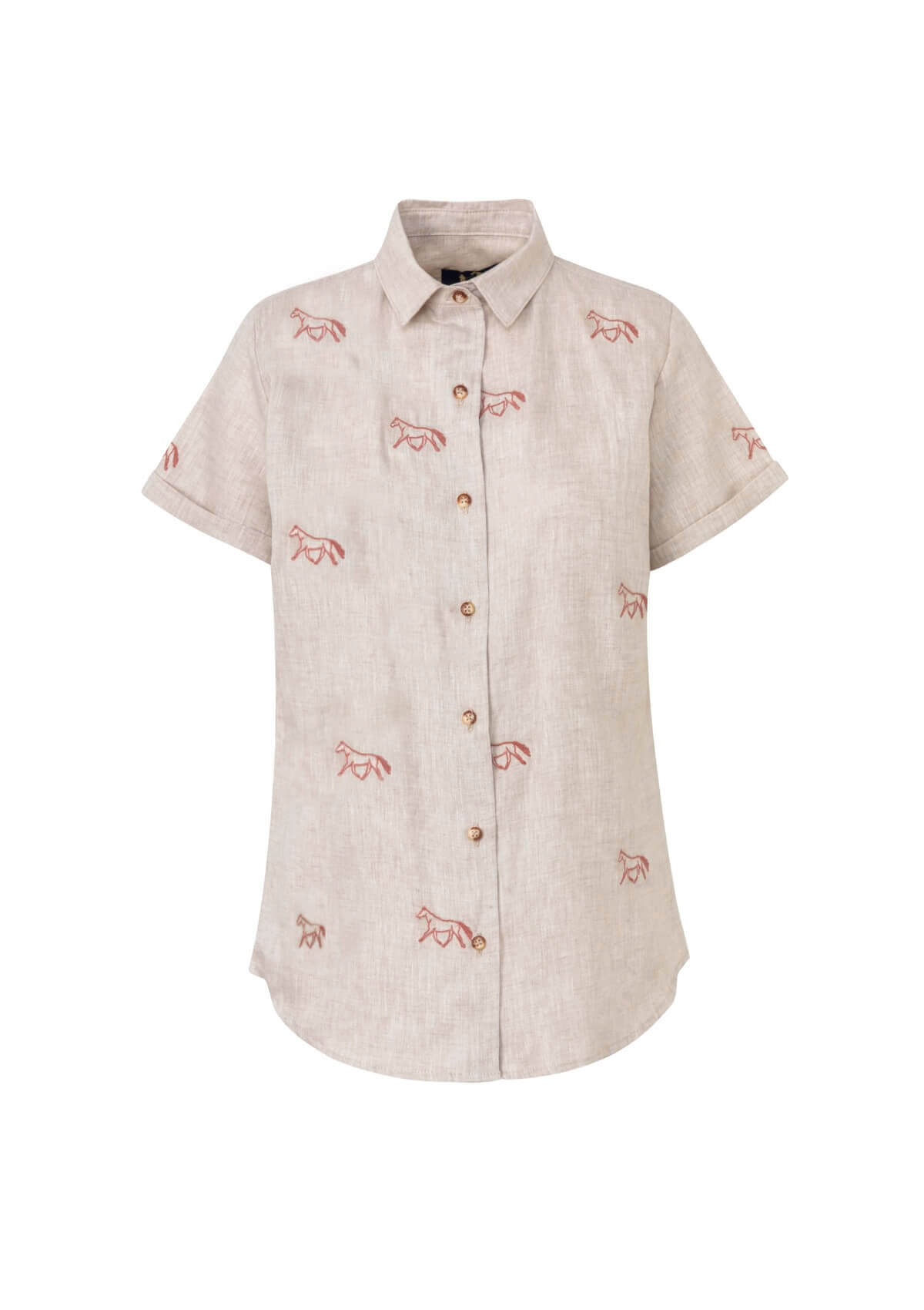 Embroidered Horse Linen Shirt | Beige