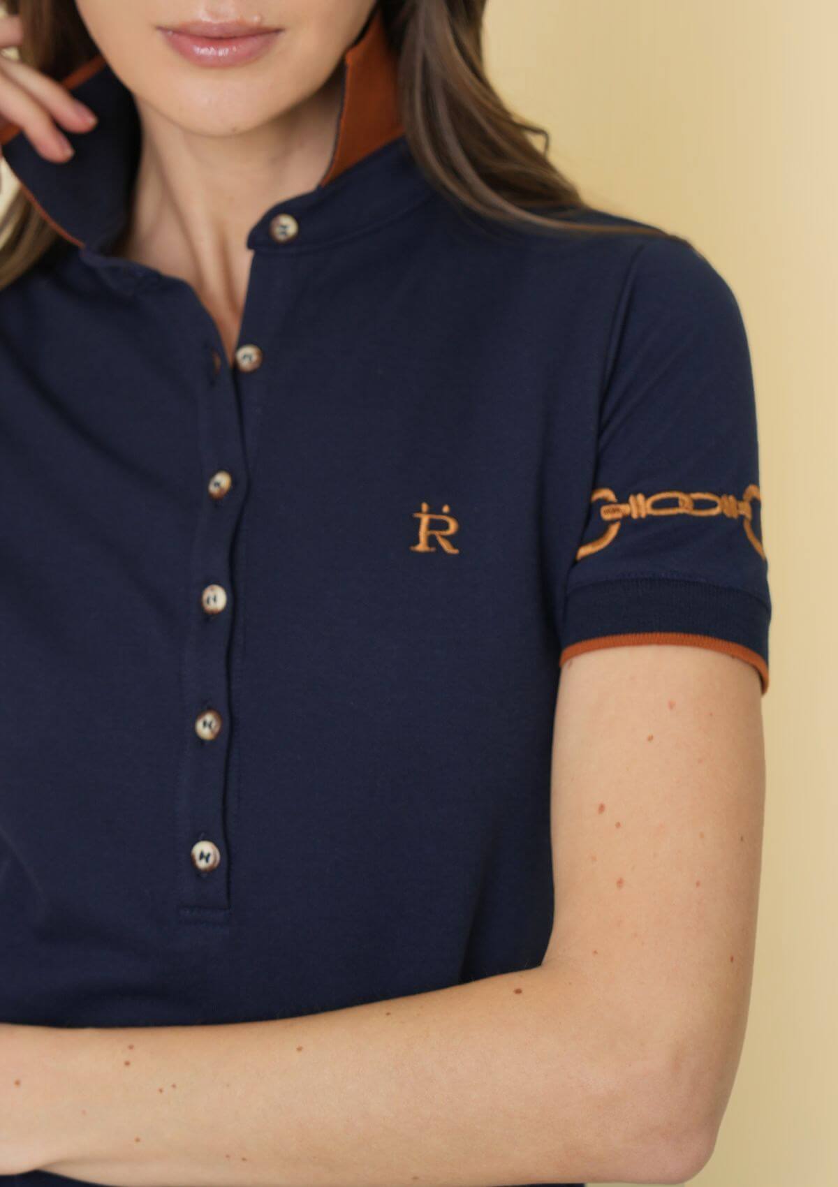 The Equestrian Polo-Shirt | Short Sleeve | Navy with Cognac