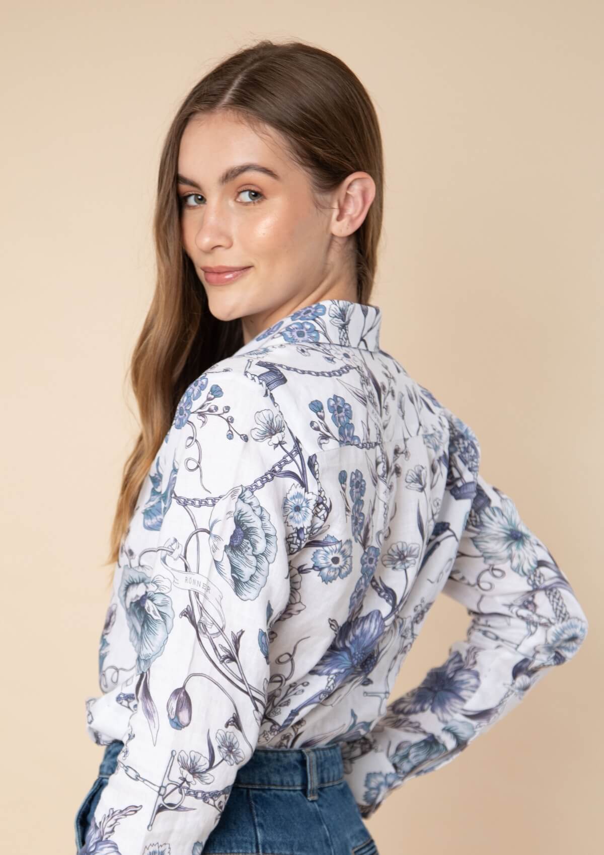 Basic Linen Shirt | Botany Print | Blue & White