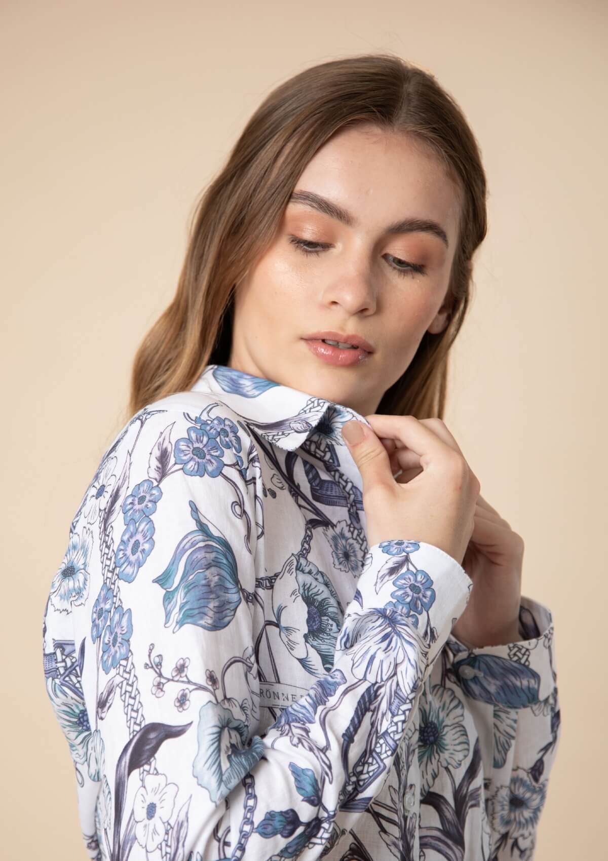 Basic Linen Shirt | Botany Print | Blue & White