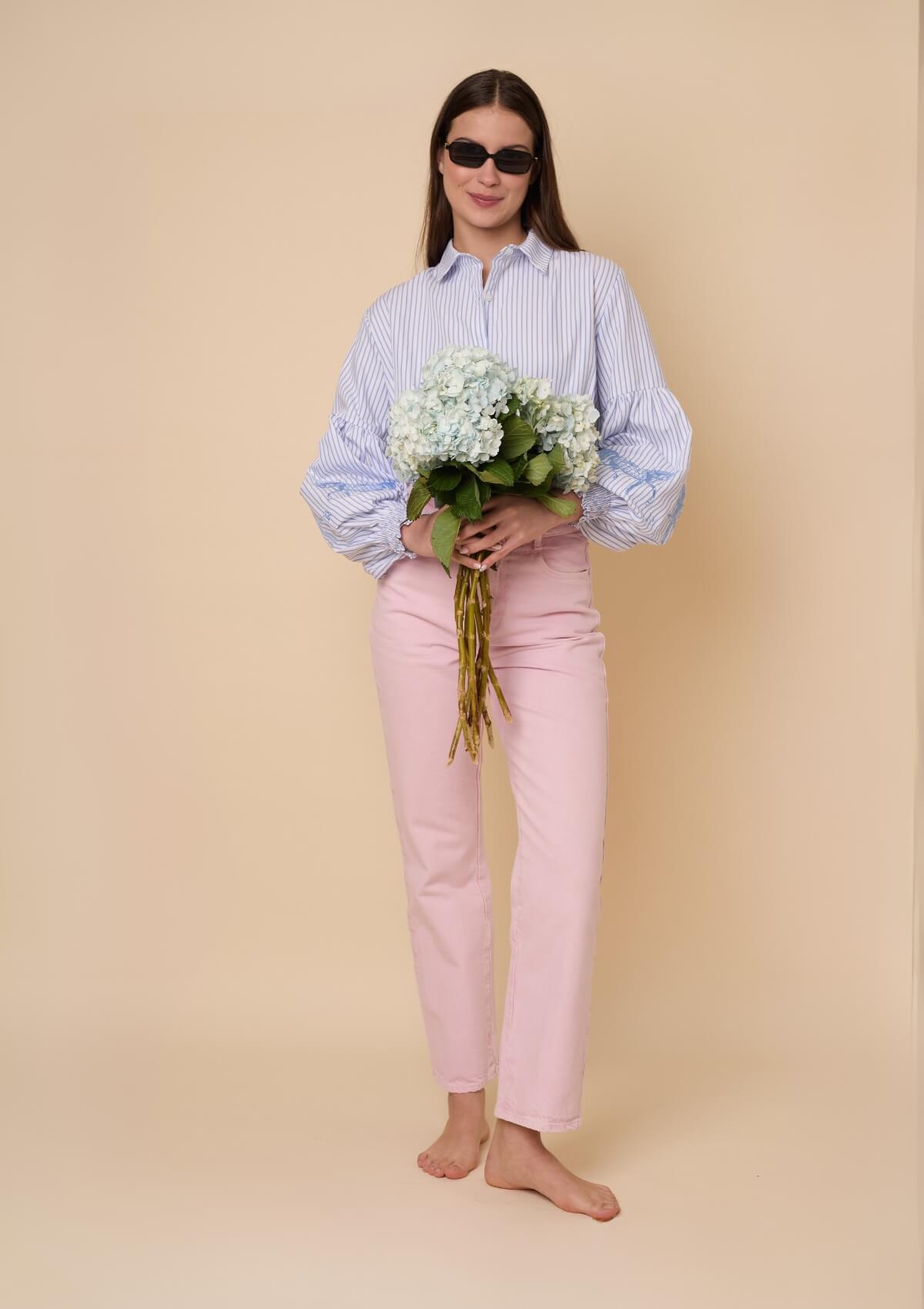 Annie Shirt Embroidered | Blue & White Stripes