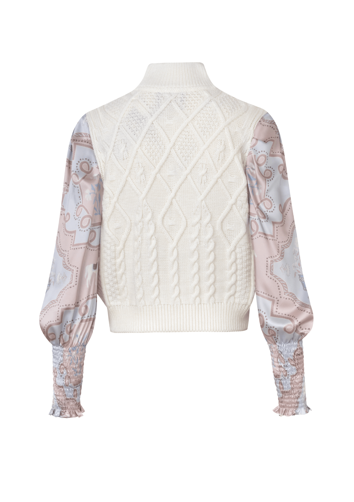 Ellie Cable Knit Sweater with Printed Sleeves | White