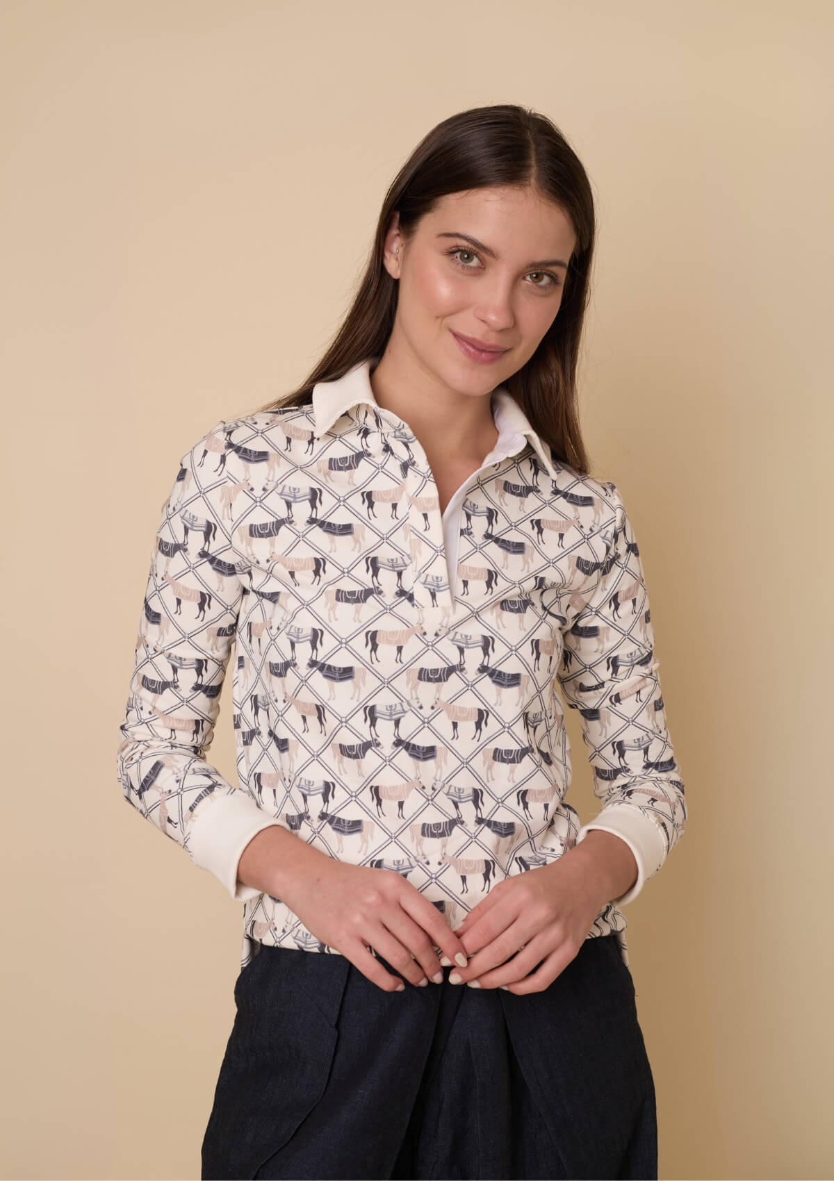 Émilienne Polo-Sweatshirt | Long Sleeve | Victory Print | Celeste