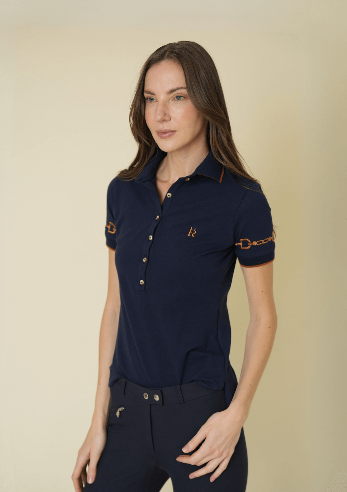 The Equestrian Polo-Shirt | Short Sleeve | Navy with Cognac