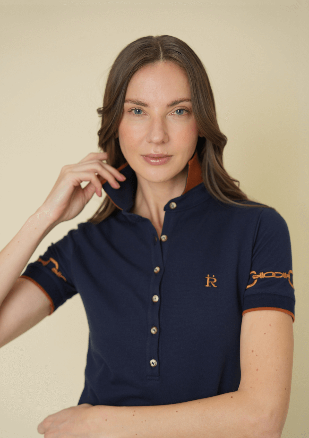 The Equestrian Polo-Shirt | Short Sleeve | Navy with Cognac