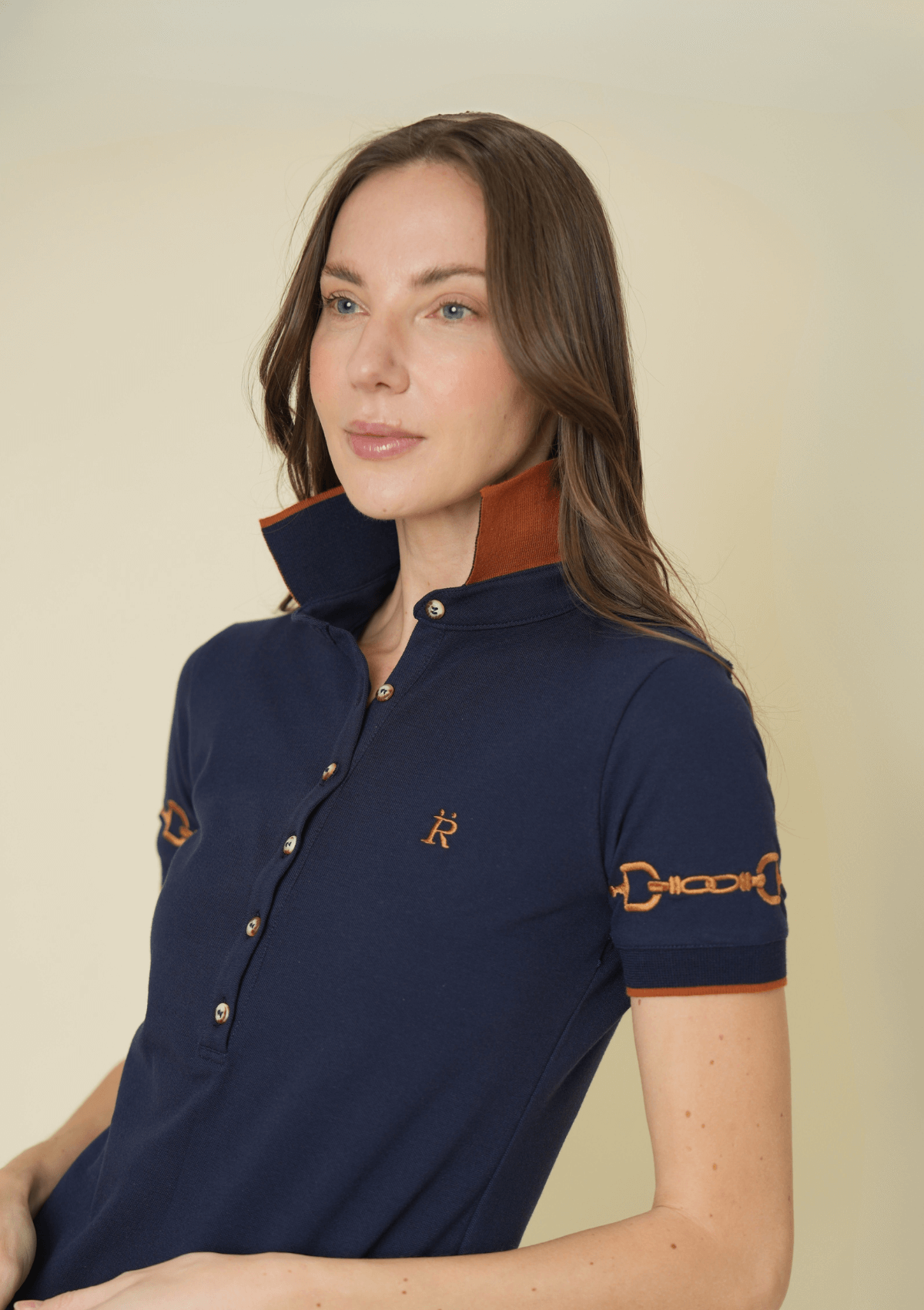 The Equestrian Polo-Shirt | Short Sleeve | Navy with Cognac