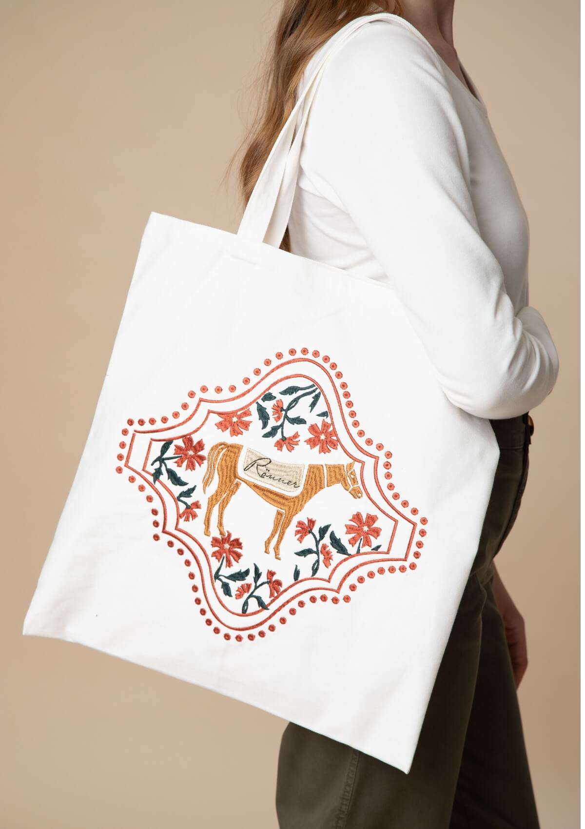 Floral Horses Cotton Tote | Terracotta
