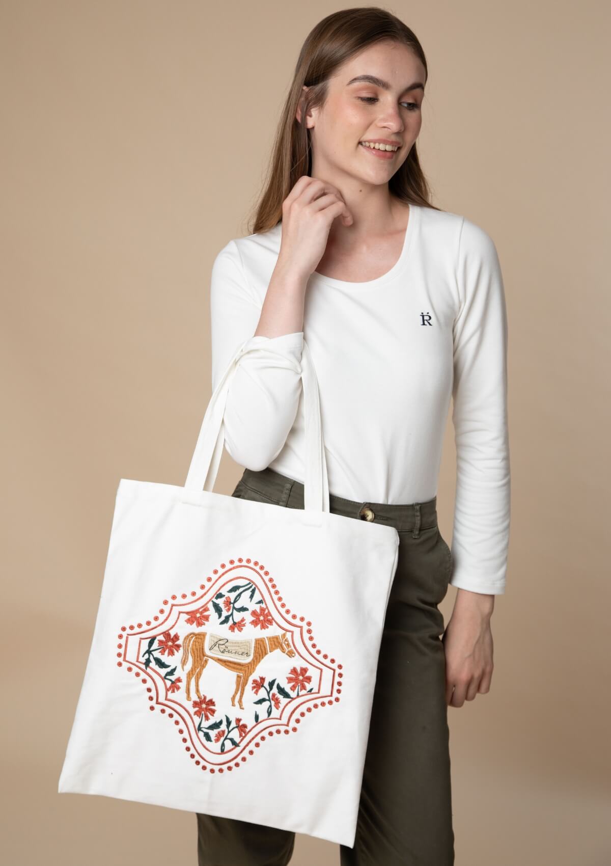Floral Horses Cotton Tote | Terracotta