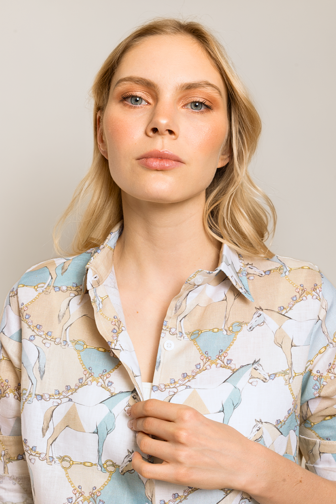 Geo Horses Basic Linen Shirt