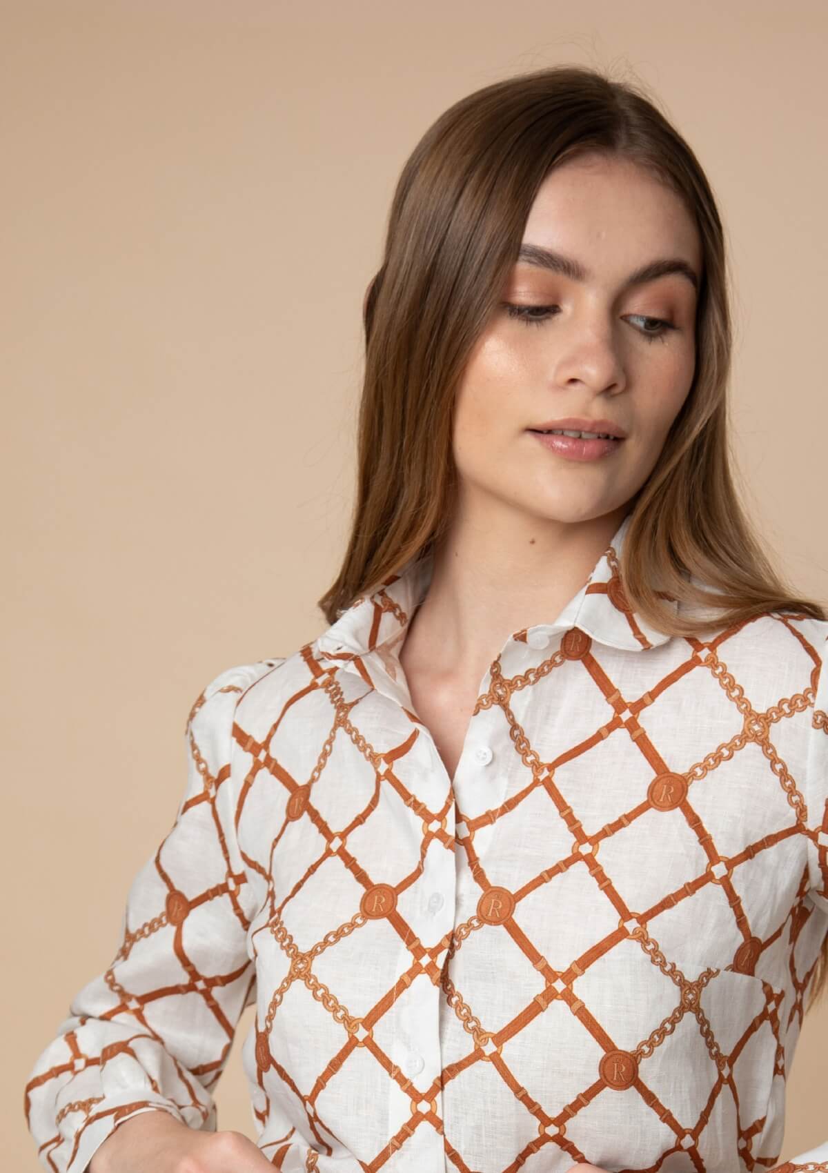 Serena Linen Shirt | Beltina Print | Terracotta