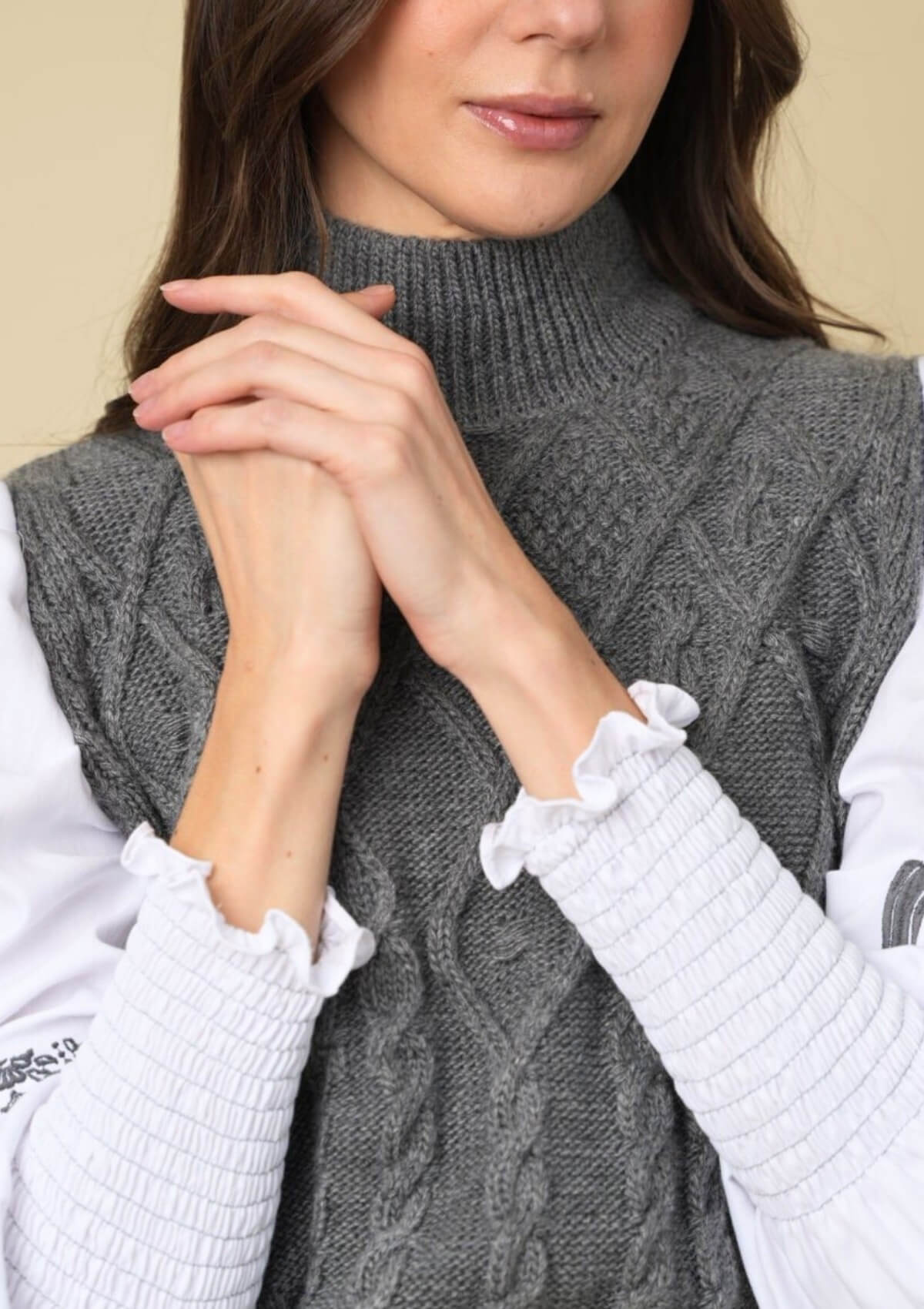 Ellie Cable Knit Sweater | Embroidered | Gray