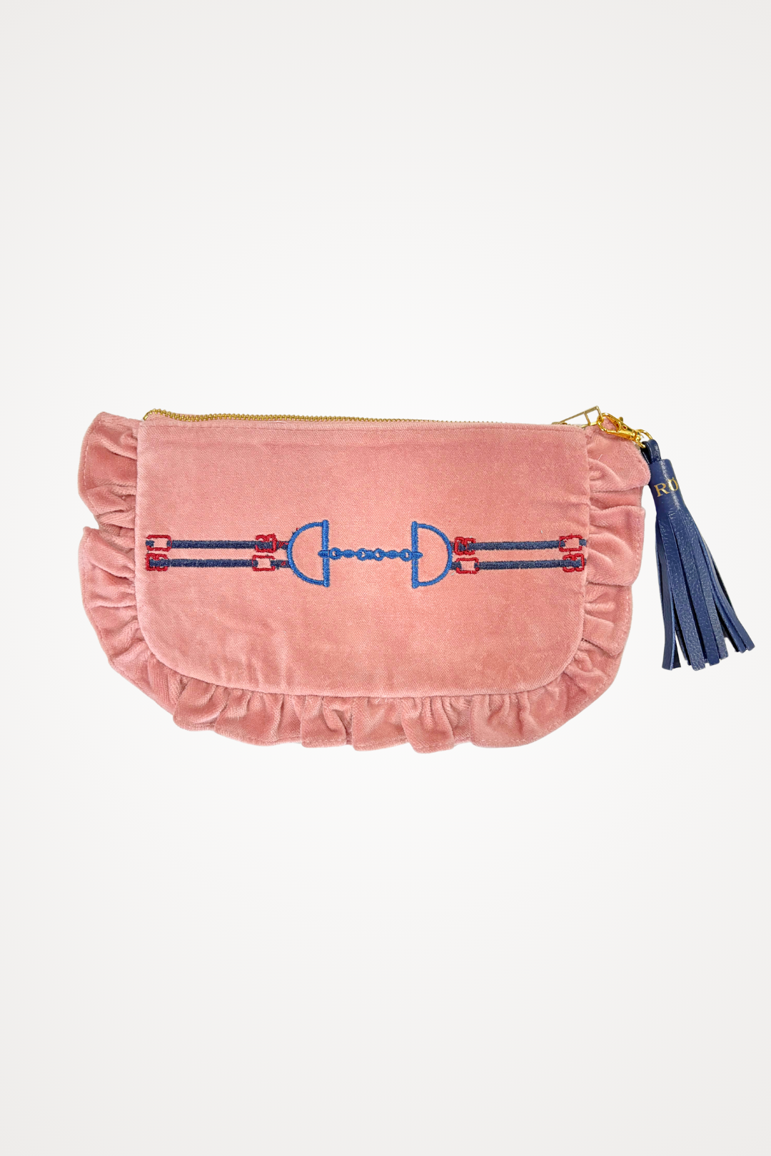 Embroidered Velvet Pouch | Snaffle Ruffle | Small