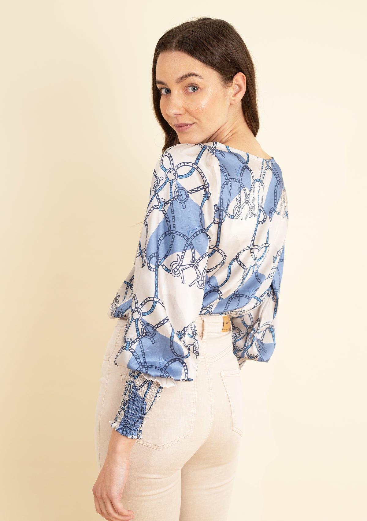 Abigail Blouse | Saddlery Print | Light Blue & Cream - Rönner