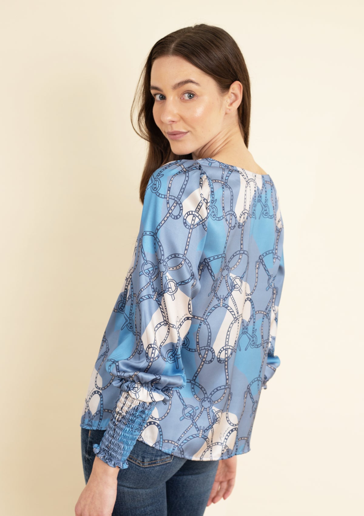 Abigail Blouse | Saddlery Print | Blue & Beige - Rönner