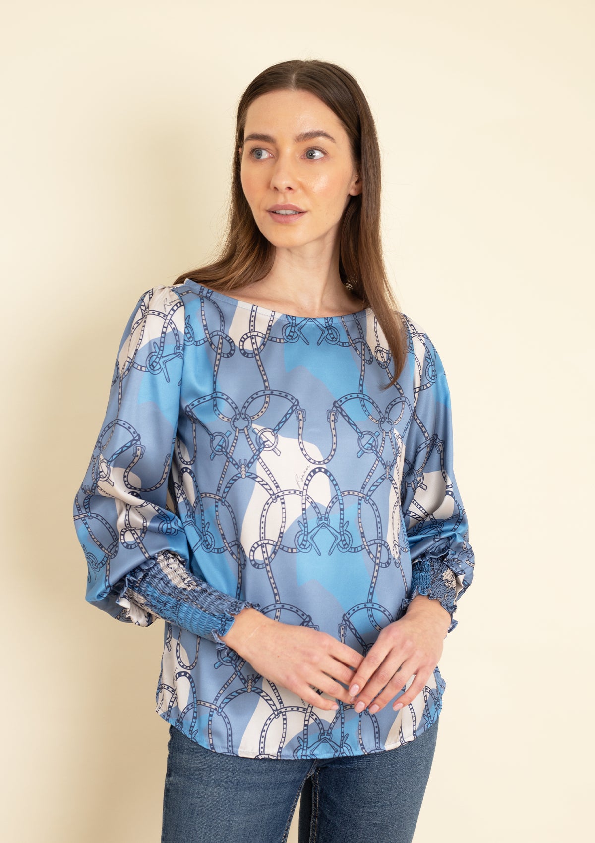 Abigail Blouse | Saddlery Print | Blue & Beige - Rönner