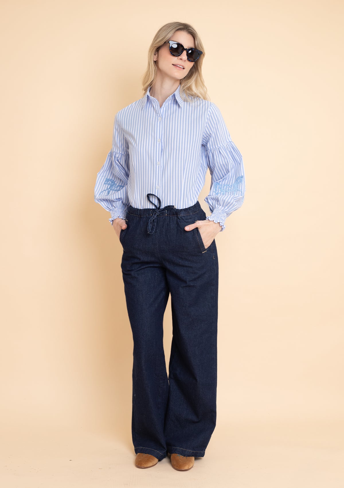 Annie Shirt Embroidered Pinstriped | Blue