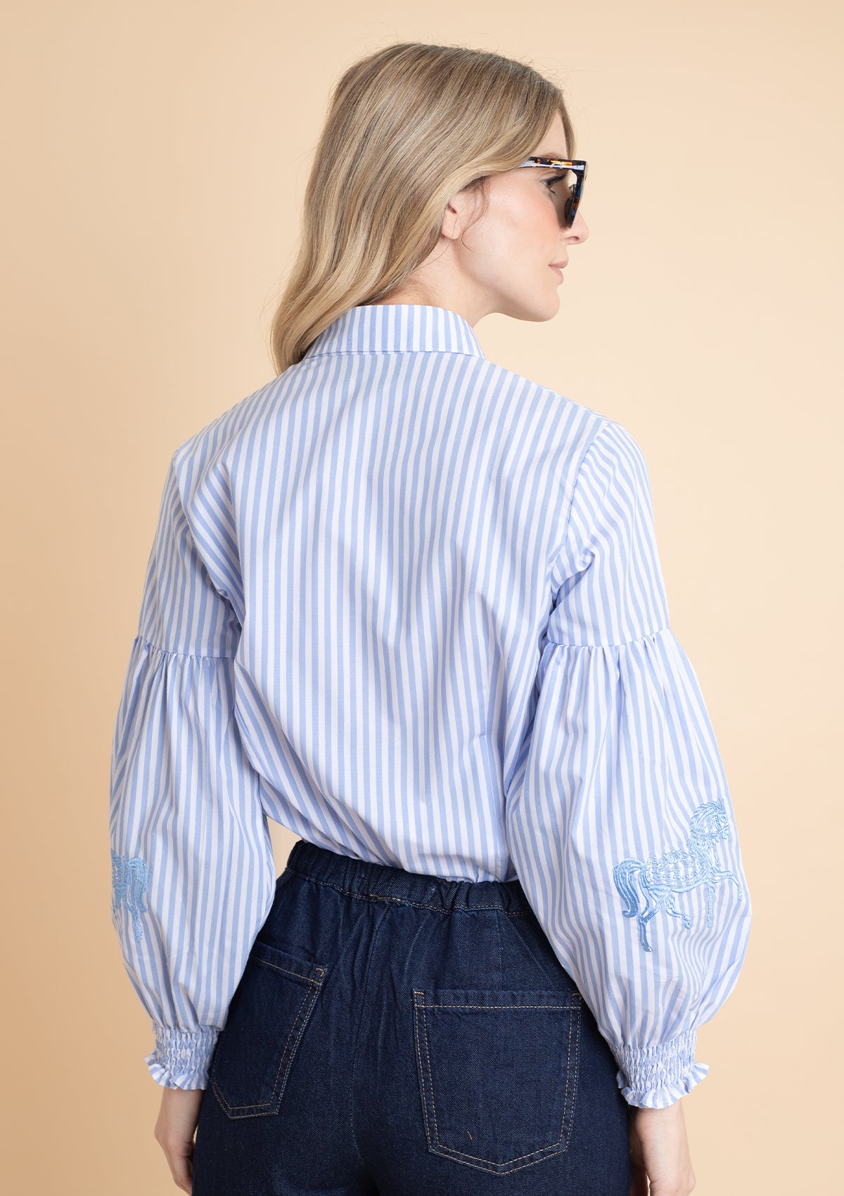 Annie Shirt Embroidered Pinstriped | Blue