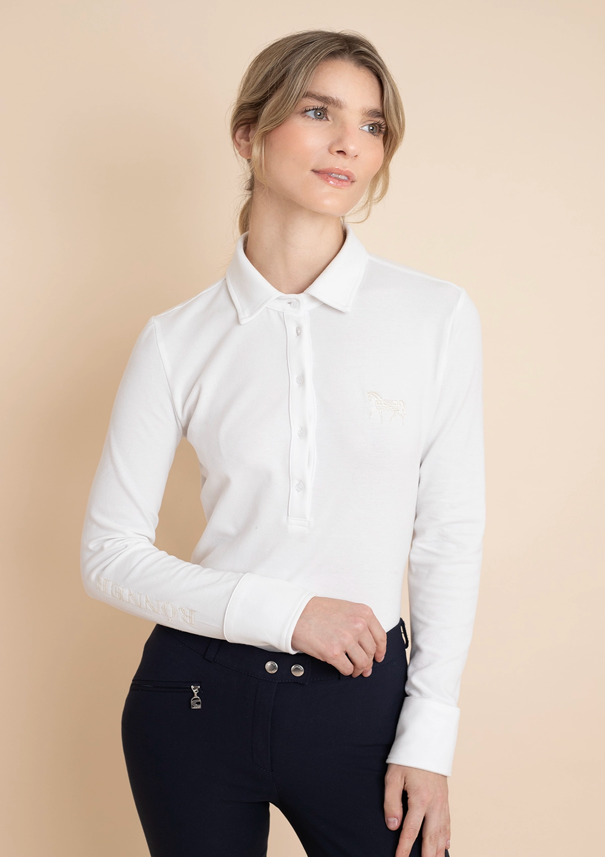 Lucia Cotton Polo-Shirt Long Sleeve | White