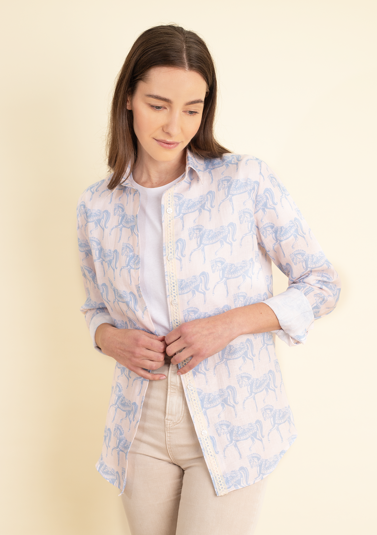 Basic Linen Shirt | Blossomare print | Light Blue
